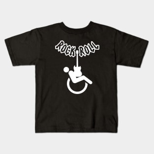 Wheelchair humor rock and roll logo Kids T-Shirt